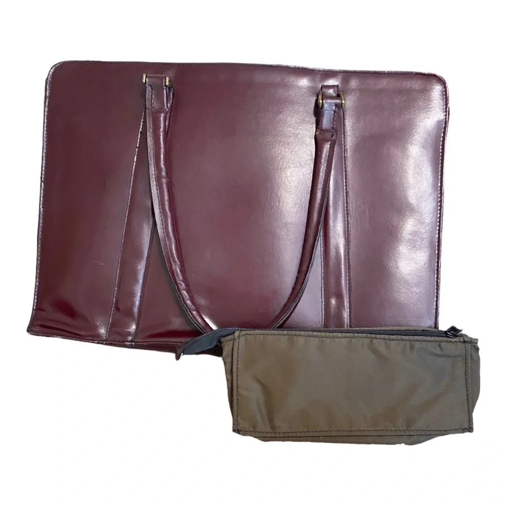 VTG Laptop Portfolio Bag Burgundy Full Grain Leather Briefcase Made In Romania